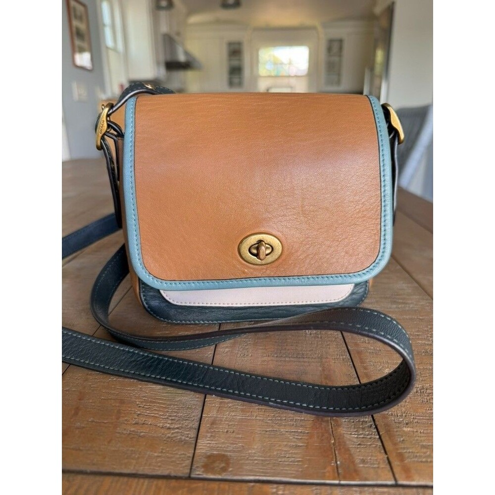 Coach 89126 Colorblock Rambler 16" Limited Edition Tan Blue Pink Crossbody Bag